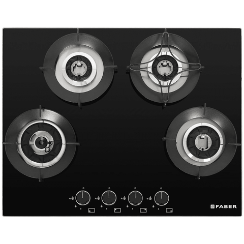 Faber Hob SUPERIA HT654 BR AI, 4 Burner 65 cm Auto Electric Ignition Glass Top Brass Burners 4 Medium Gas Stove, Hob/Hobtop (Black) Buy only at ₹17899