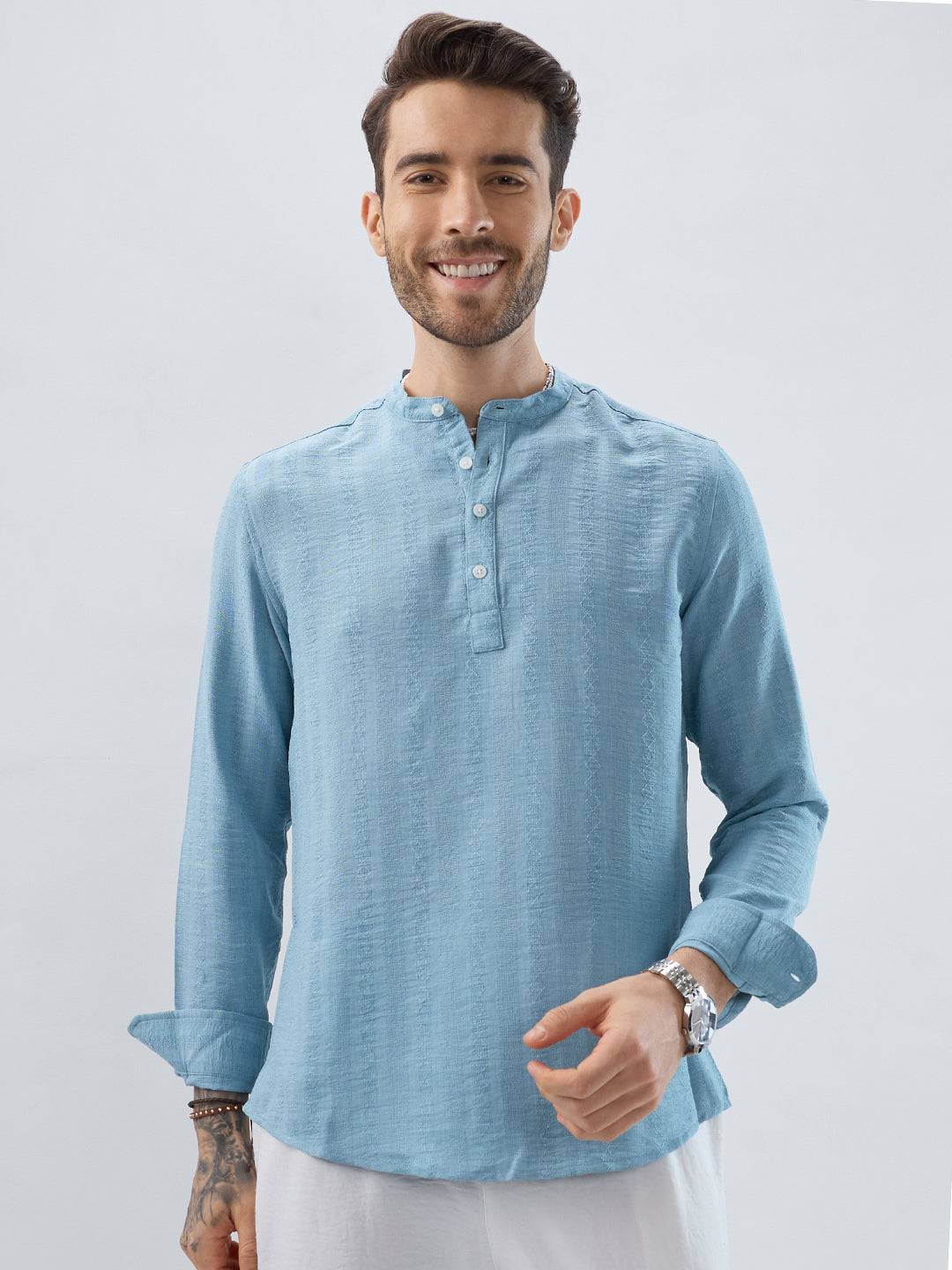 Aqua Mist Jacquard Striped Kurta Buy only at ₹759