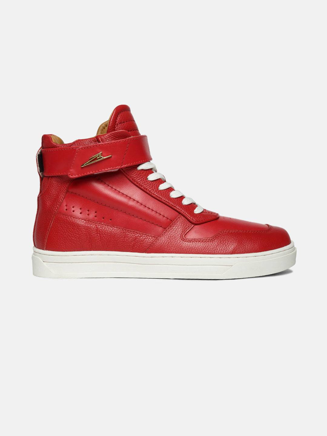 High-Top Premium Leather Sneakers - Red