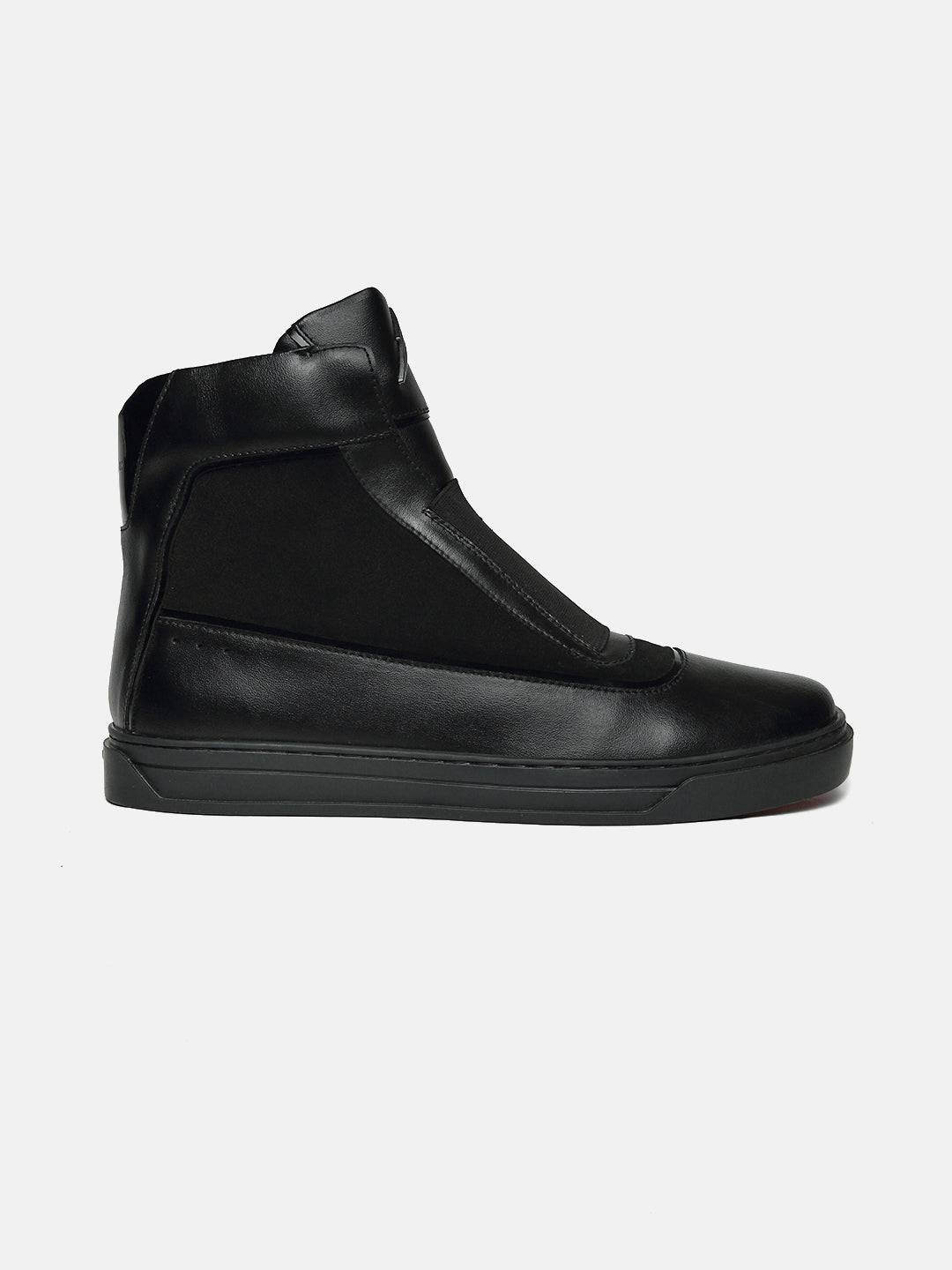 High-Top Premium Leather Sneakers - Black