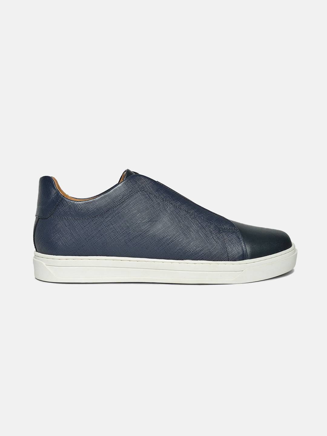 Low-Top Premium Leather Slip-On Sneakers - Blue