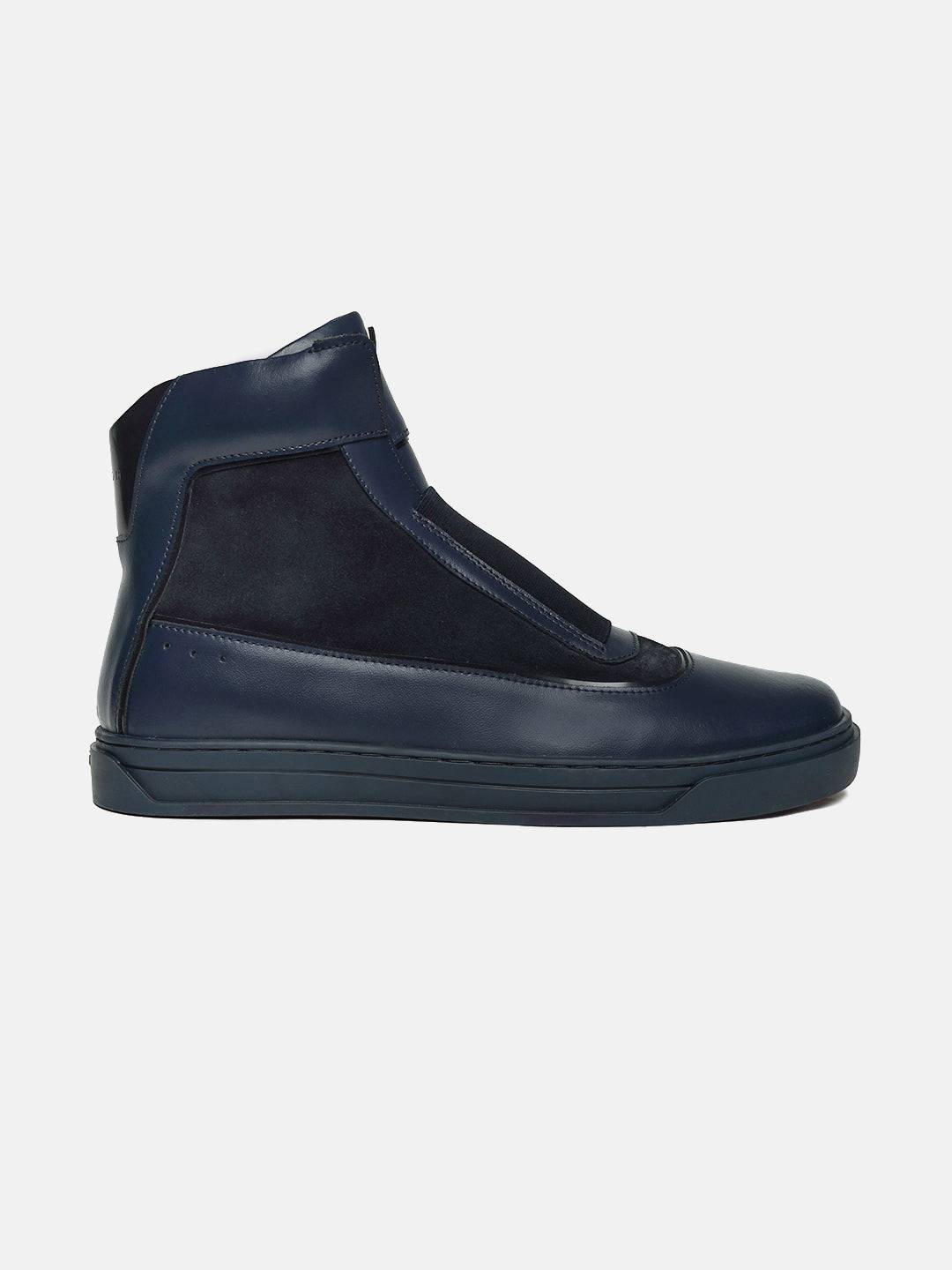 Premium Leather High-Top Sneakers - Blue