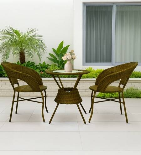 Ballarat  Wicker Table And Chair Set In Beige Dual Tone Finish