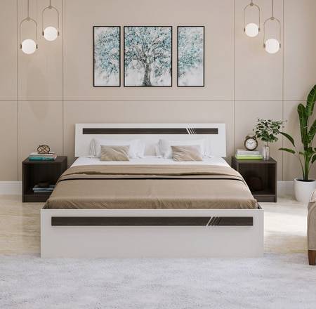 BLUEWUD Pollo Engineered Wood Queen Size Double Bed with Storage Box for Bedroom Home Furniture (Wenge & White)