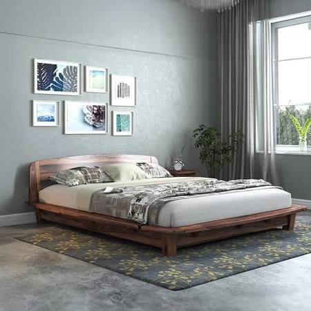 Tahiti Solid Wood Queen Size Bed In Teak Finish