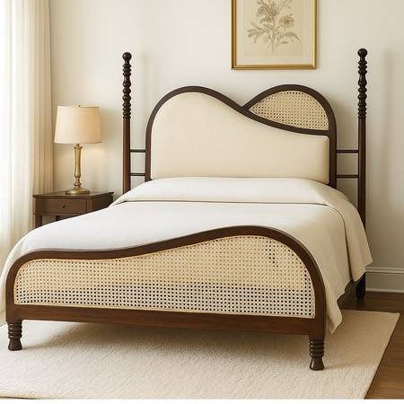 Arch Solid Wood Non Storage Queen Bed in Provincial Teak Finish