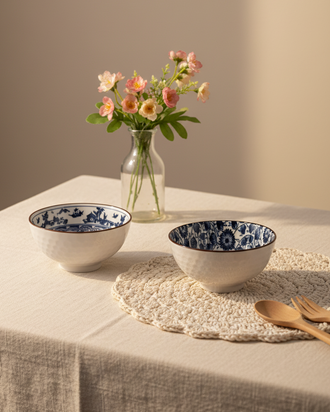 Blue & White Mingled Katori - Set Of 2
