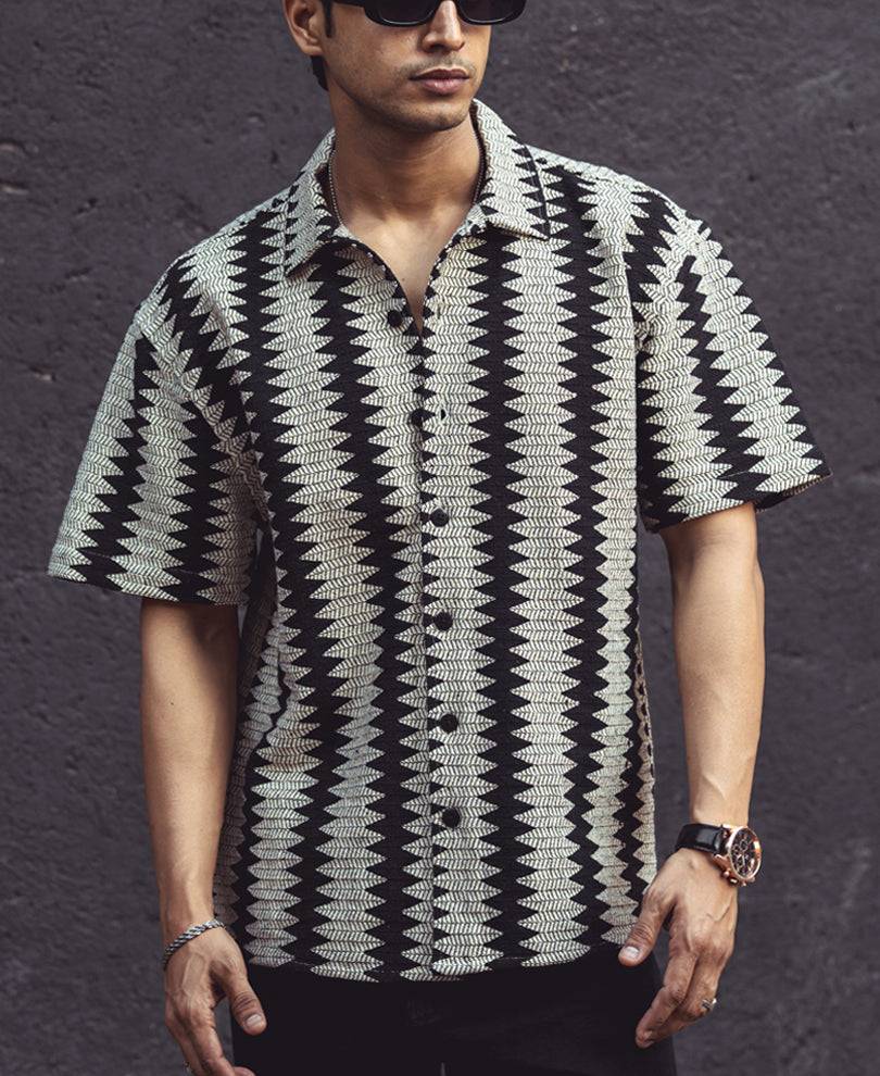 Black and White Structured Oversized Half Sleeves Shirt Buy @ ₹999