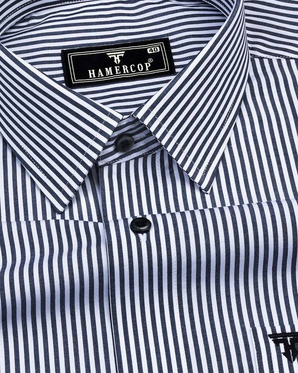 Lignite Gray With White Pencil Stripe Cotton Shirt