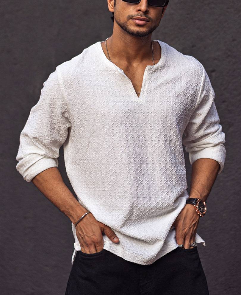 White Structured Regular Fit Full Sleeves Kurta Style Shirt Buy @ ₹699