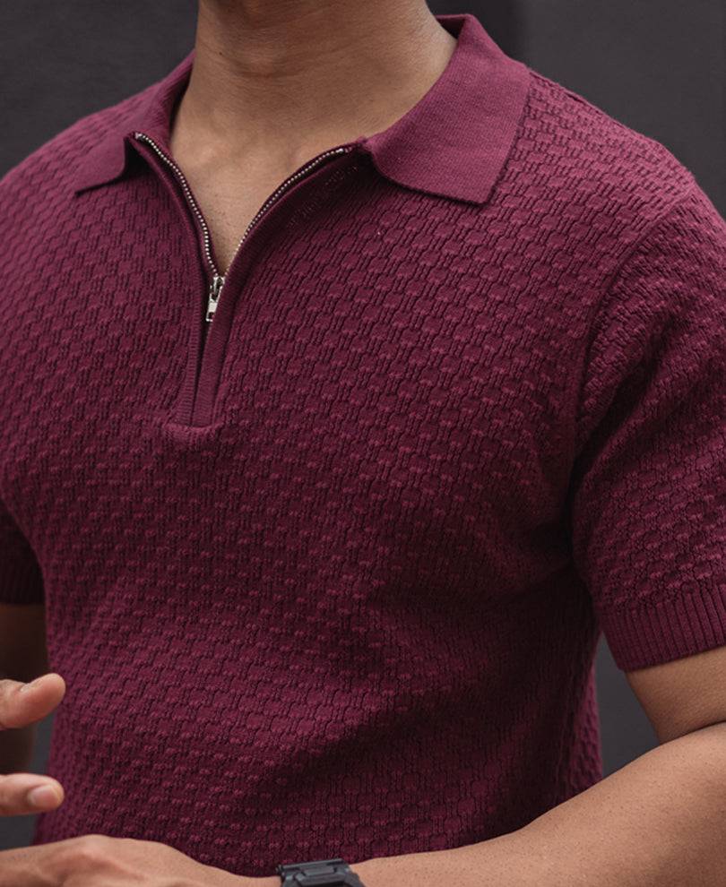 Wine Knitted Regular Fit Half Sleeves T-Shirt Buy @ ₹899