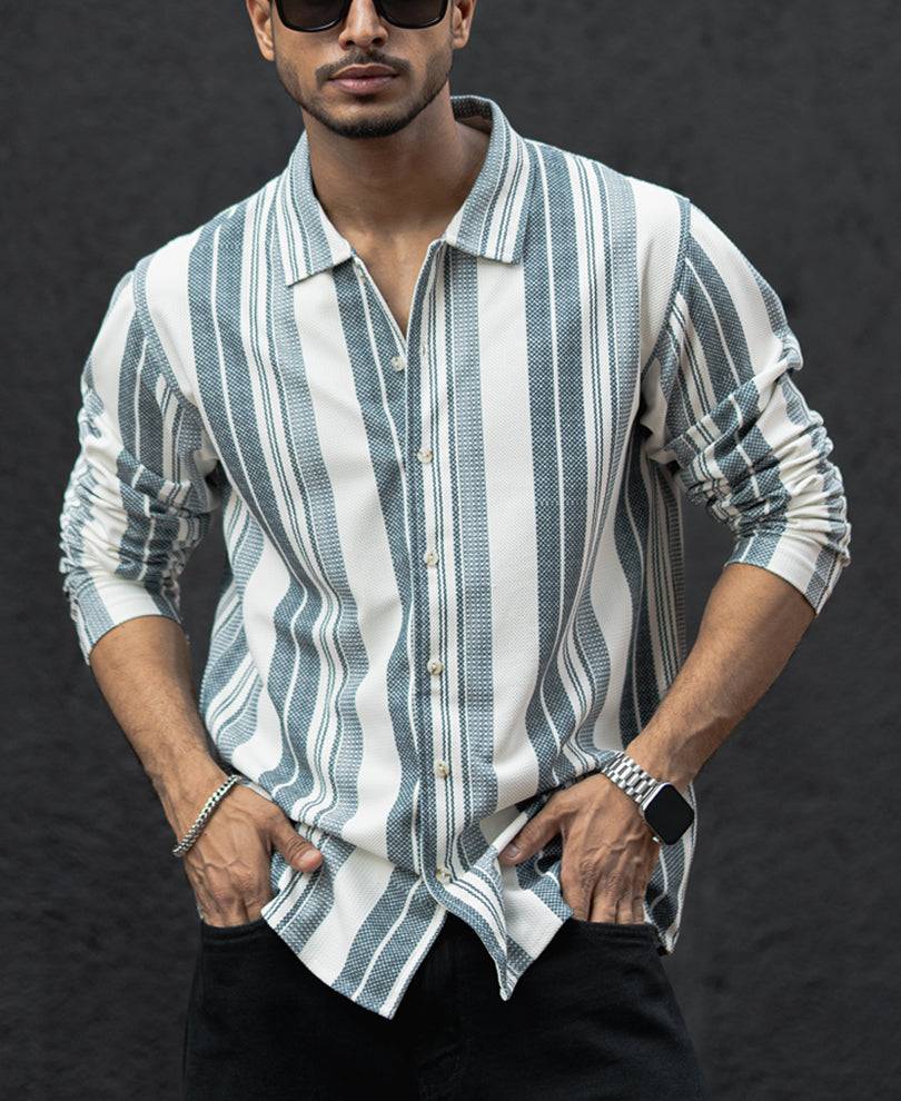 Off White And Blue Striped Regular Fit Full Sleeves Shirt Buy @ ₹1099