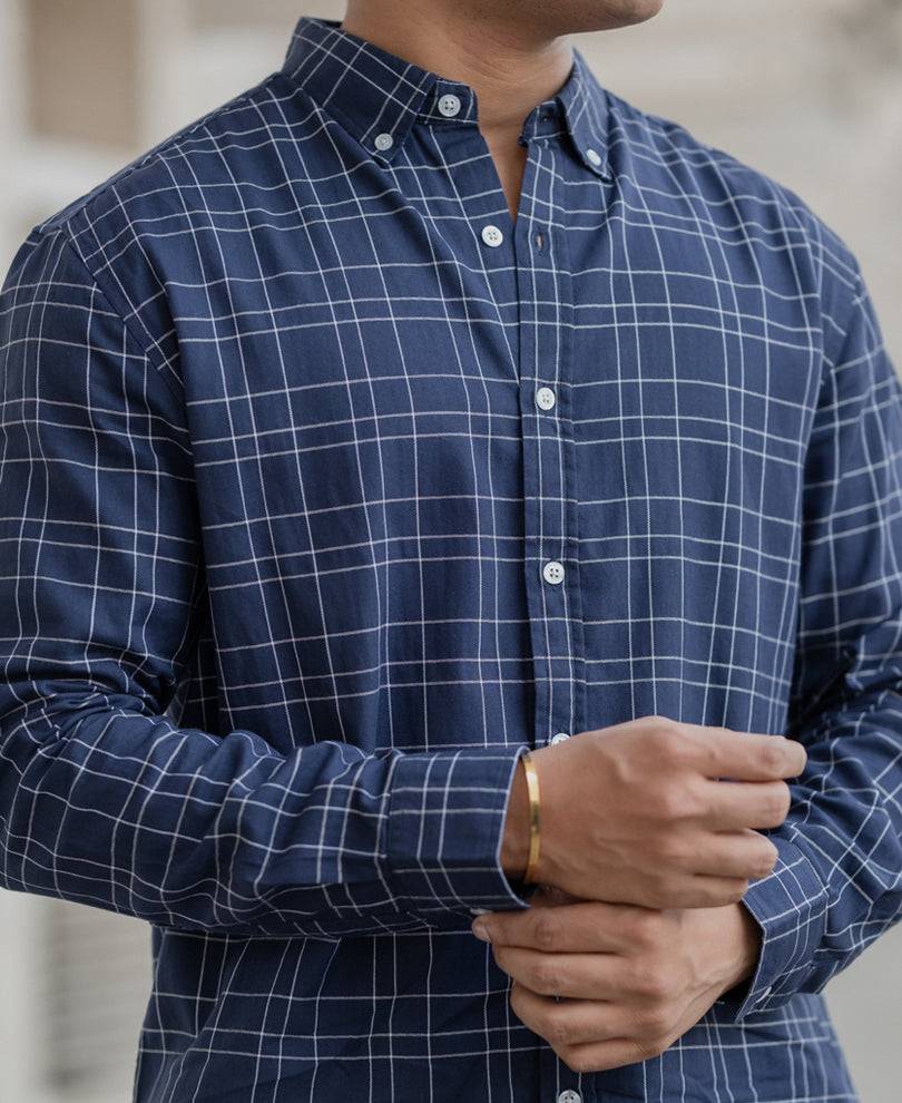 Blue Checked Full Sleeves Regular Fit Shirt Buy @ ₹499