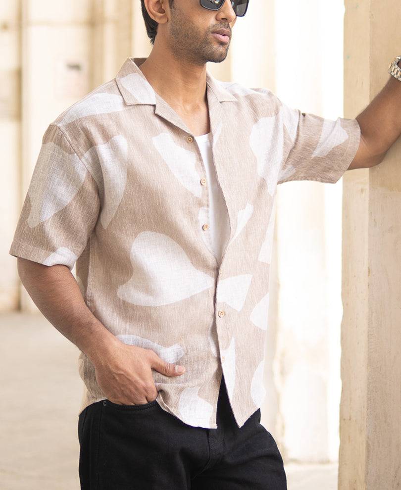 Beige Abstract Oversized Printed Shirt Buy @ ₹499