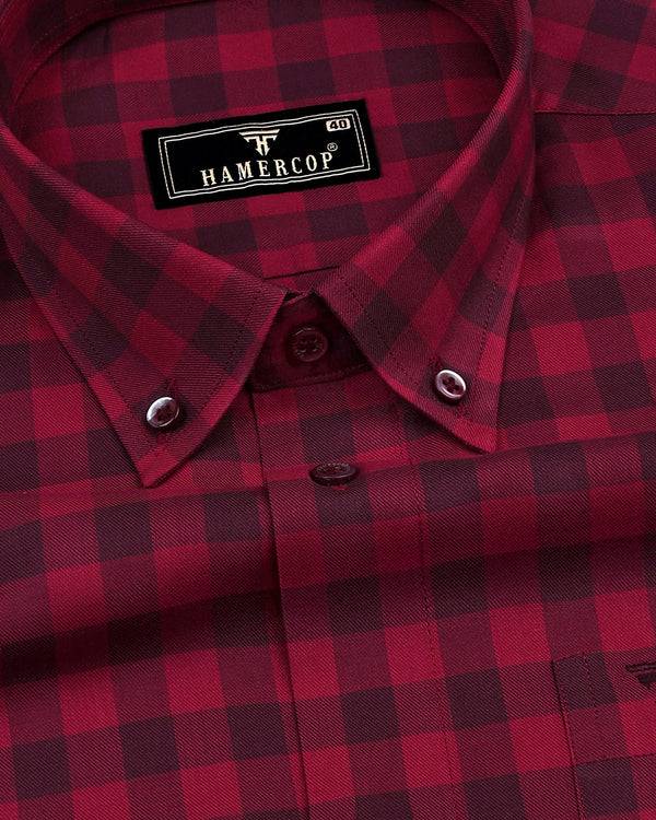 Admont Red With Maroon Twill Check Premium Cotton Shirt