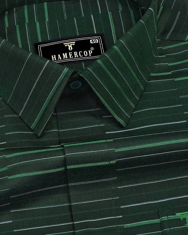 Marvel Green With White Weft Stripe Cotton Shirt