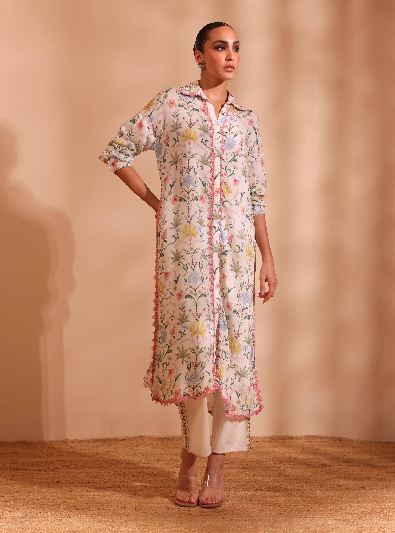 Sene Lawn Printed Off White Kurta Set