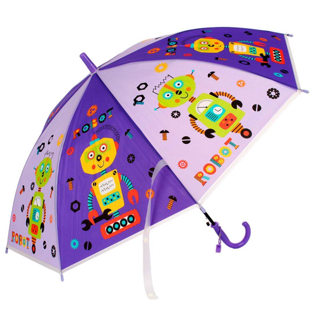 Premium Quality Theme Printed Umbrella For Kids (Robot Purple) Buy @ ₹499