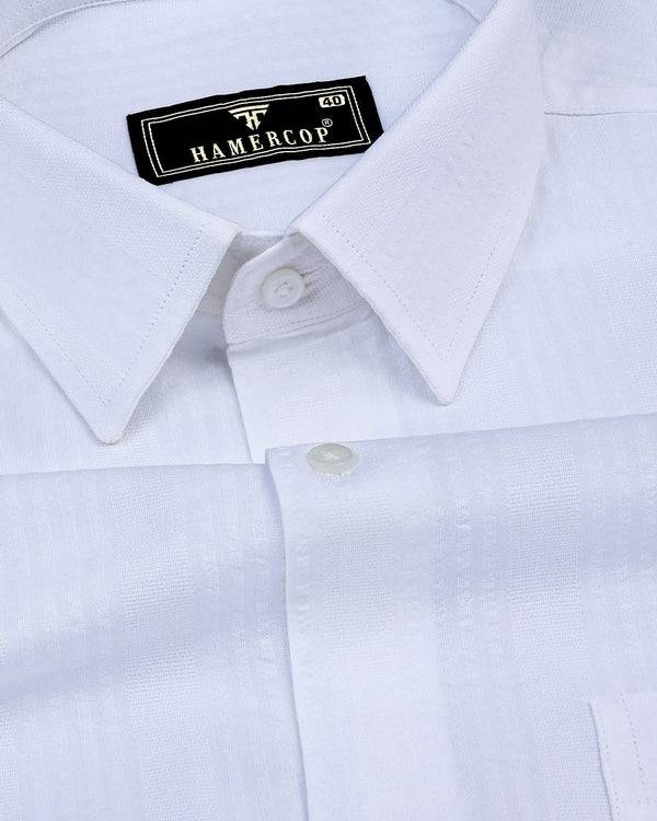 Mekong White Self Stripe Seersucker Dobby Cotton Shirt