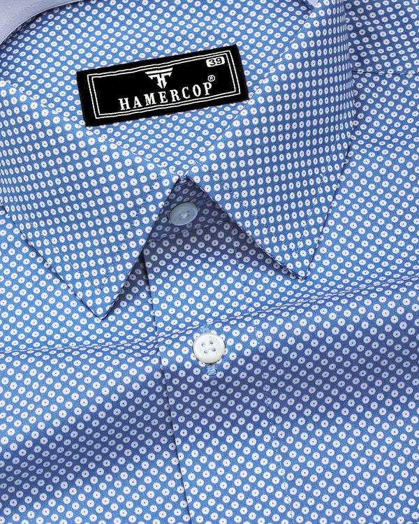 Arbon Blue With White Polka Dot Printed Designer Cotton Shirt