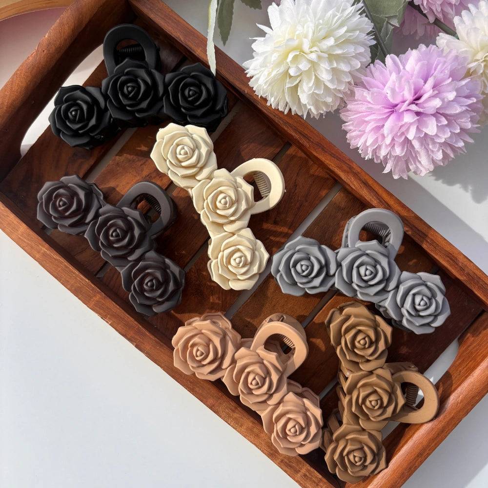 Triple Flower Rose Hair Claw - Large