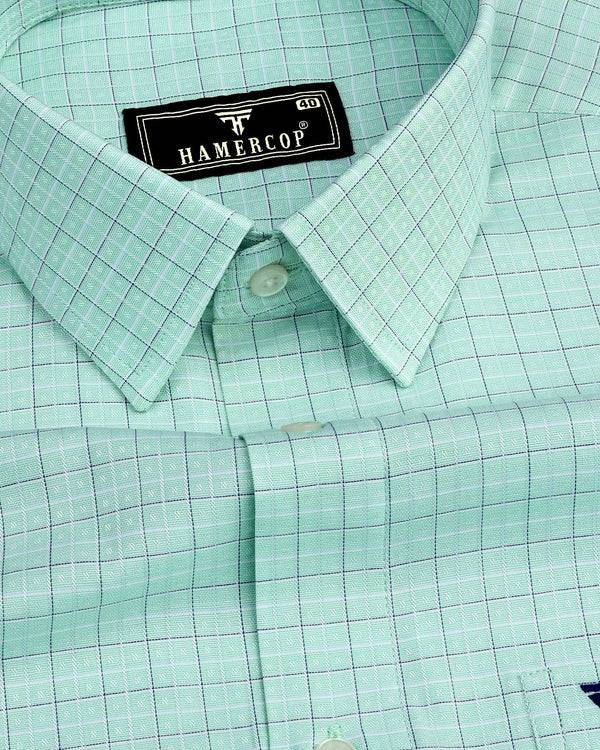 Astral Green With Blue Check Premium Giza Shirt