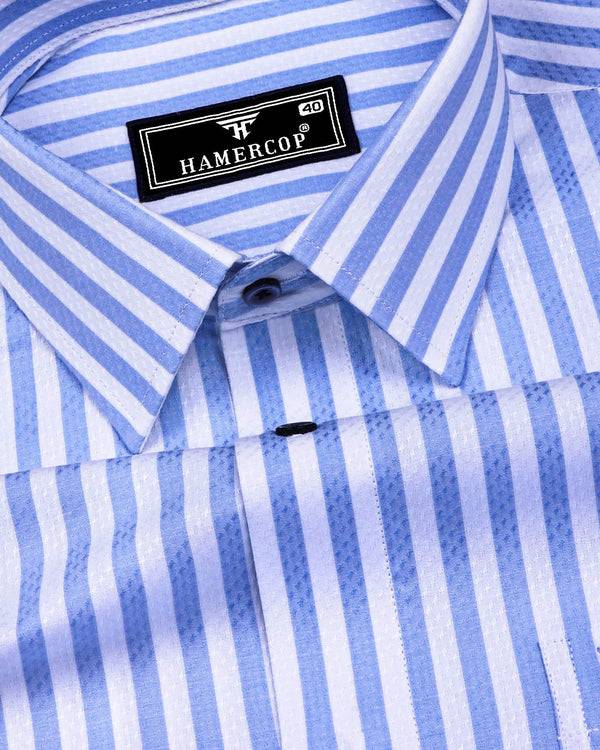 Monza SkyBlue With White Stripe Dobby Cotton Shirt