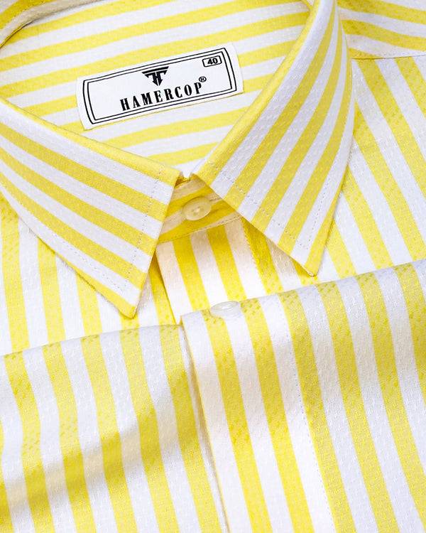 Monza Yellow With White Stripe Dobby Cotton Shirt