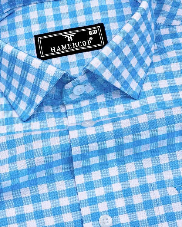 Majelo Skyblue With White Check Oxford Cotton Shirt