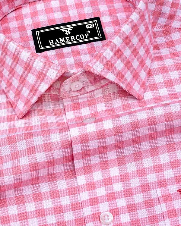 Majelo Pink With White Check Oxford Cotton Shirt