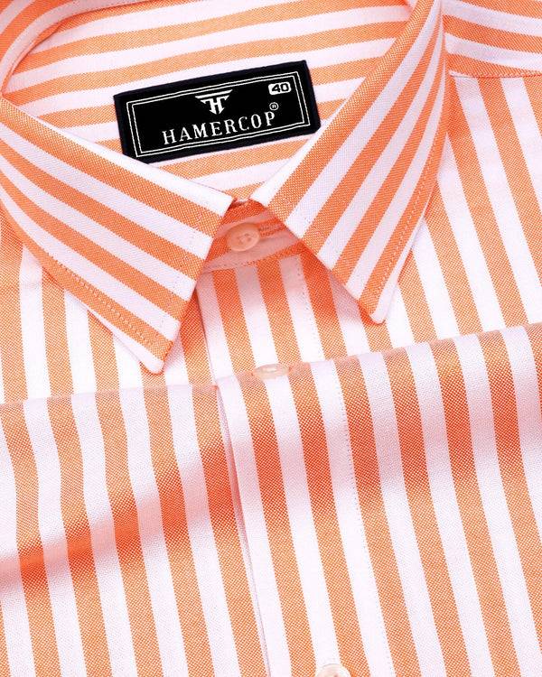 Signory Orange With White Stripe Oxford Cotton Shirt