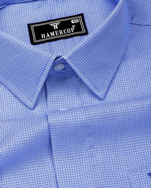 Fresno Blue With White Dobby Textured Cotton Shirt