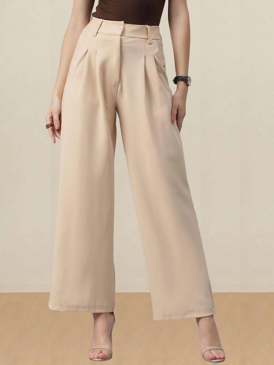 Kotty Women Solid Straight Fit High-Rise Trousers