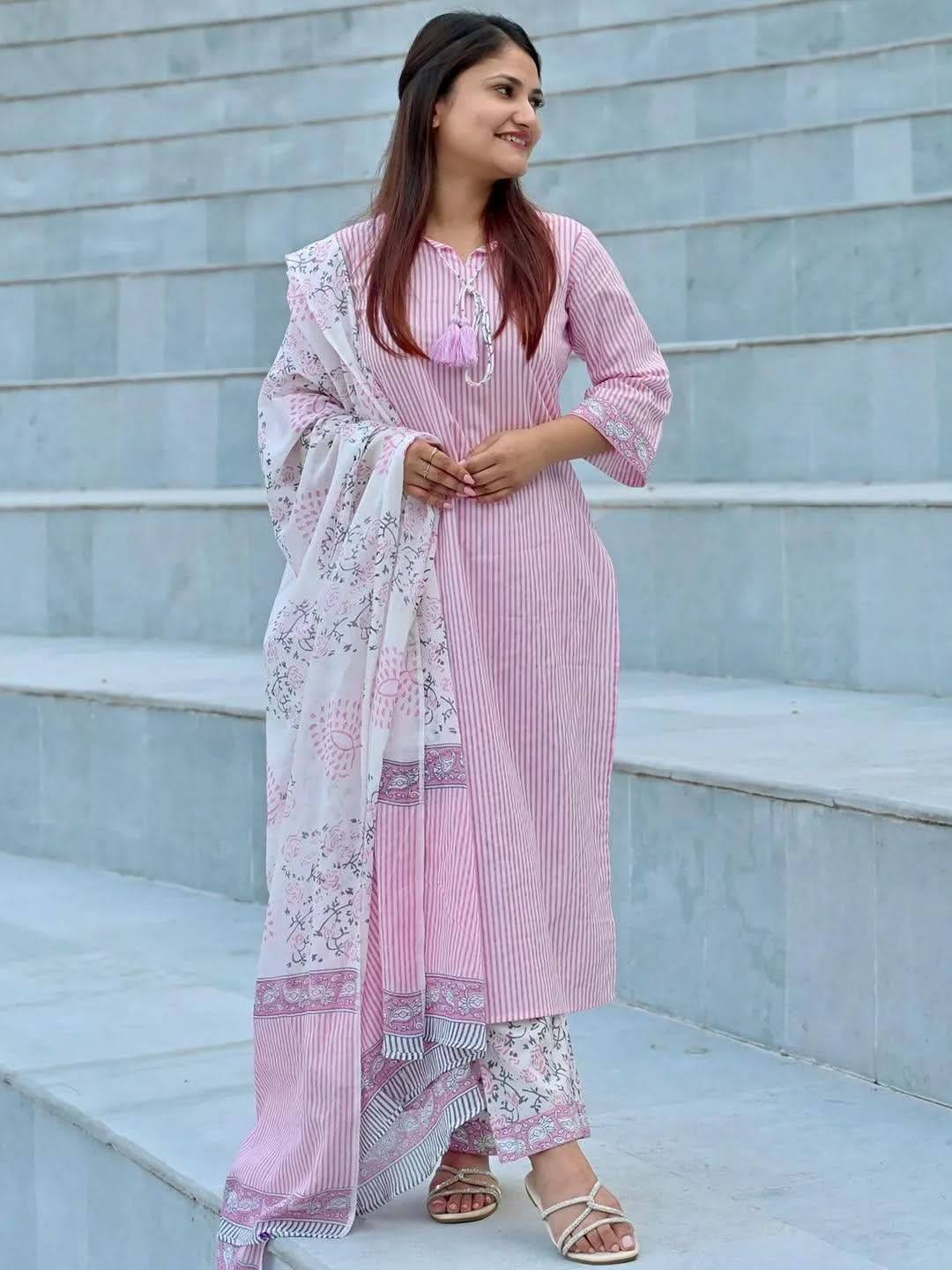 Pink Printed Cotton Straight Kurta With... Buy only at ₹2999