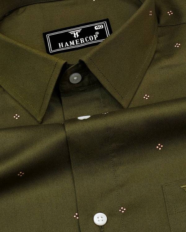 Finch Green With Cream Twill Printed Cotton Shirt