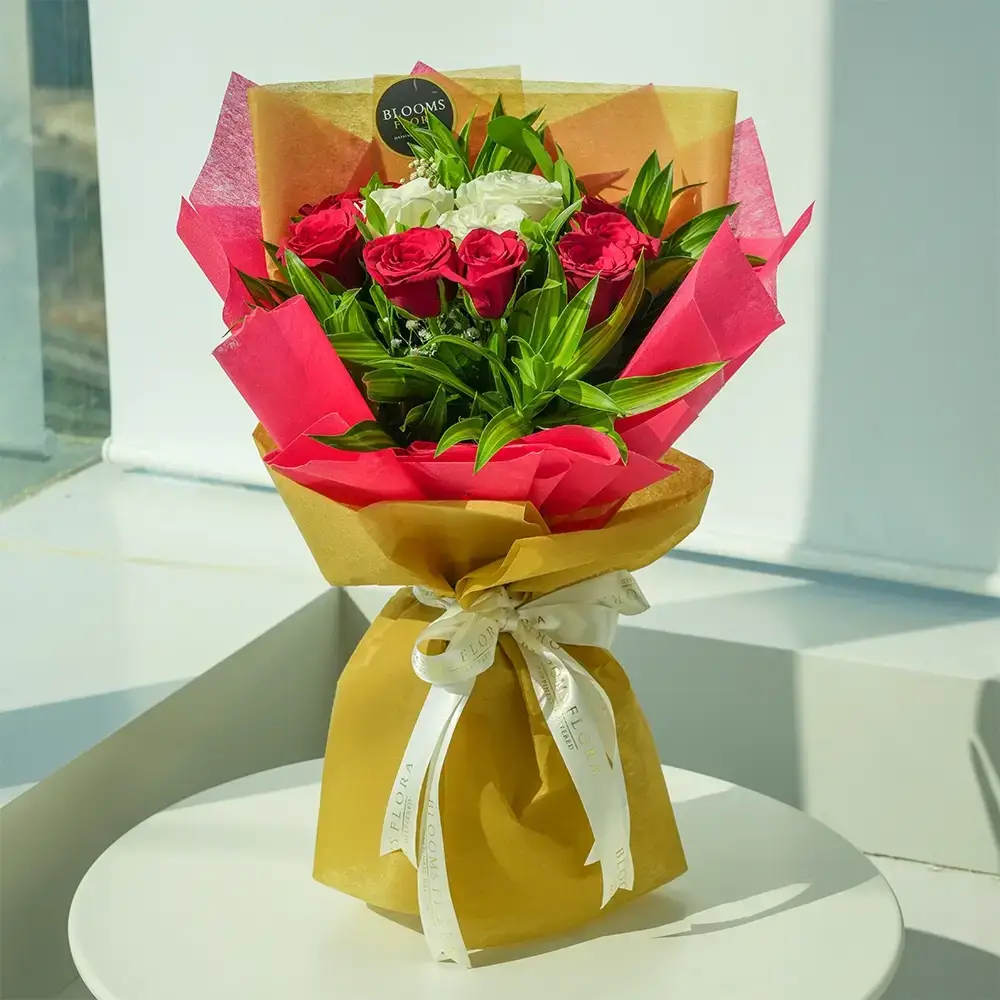 White & Red Roses Bouquet