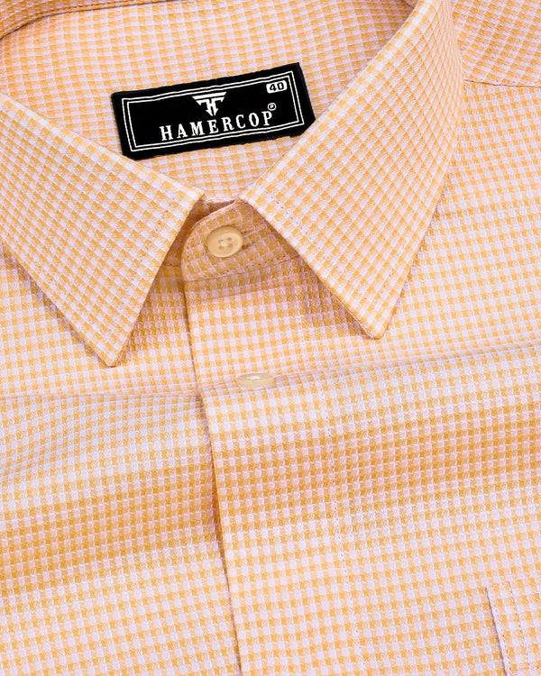 Atomic Orange With White Dobby Check Cotton Shirt