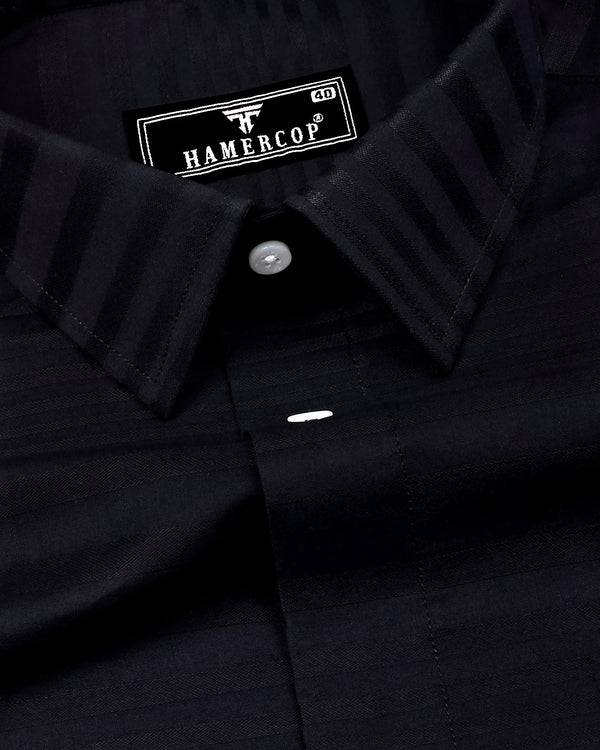 Black Self Weft Stripe Dobby Cotton Shirt