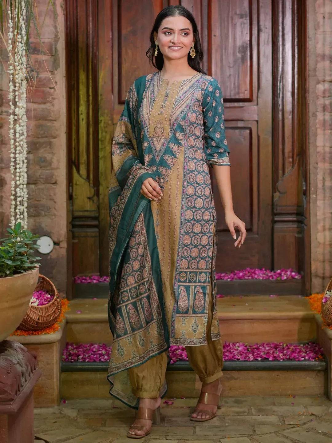 Multicoloured Printed Crepe Straight Su... Buy only at ₹5999