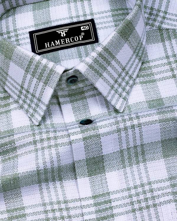 Dynesty Green With White Check Dobby Cotton Shirt