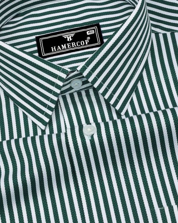 Deep Green With White Stripe Python Texture Dobby Cotton Shirt