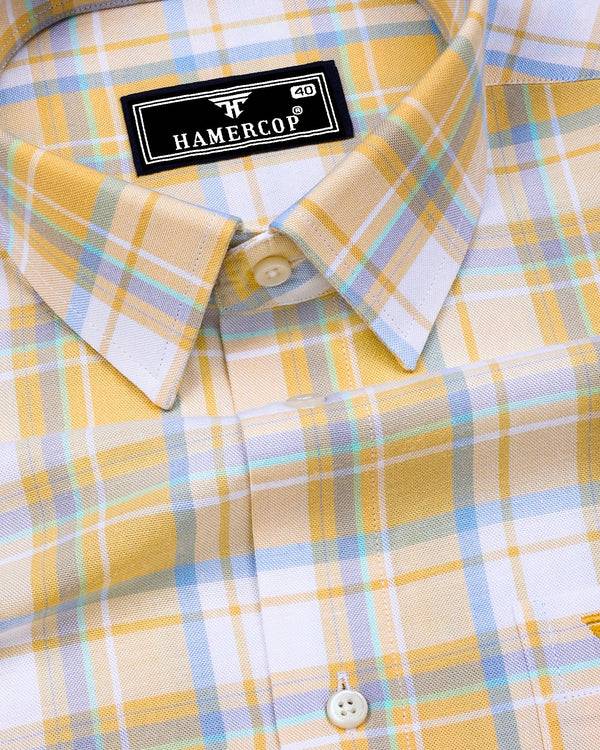 Britof Yellow With White Check Oxford Cotton Shirt