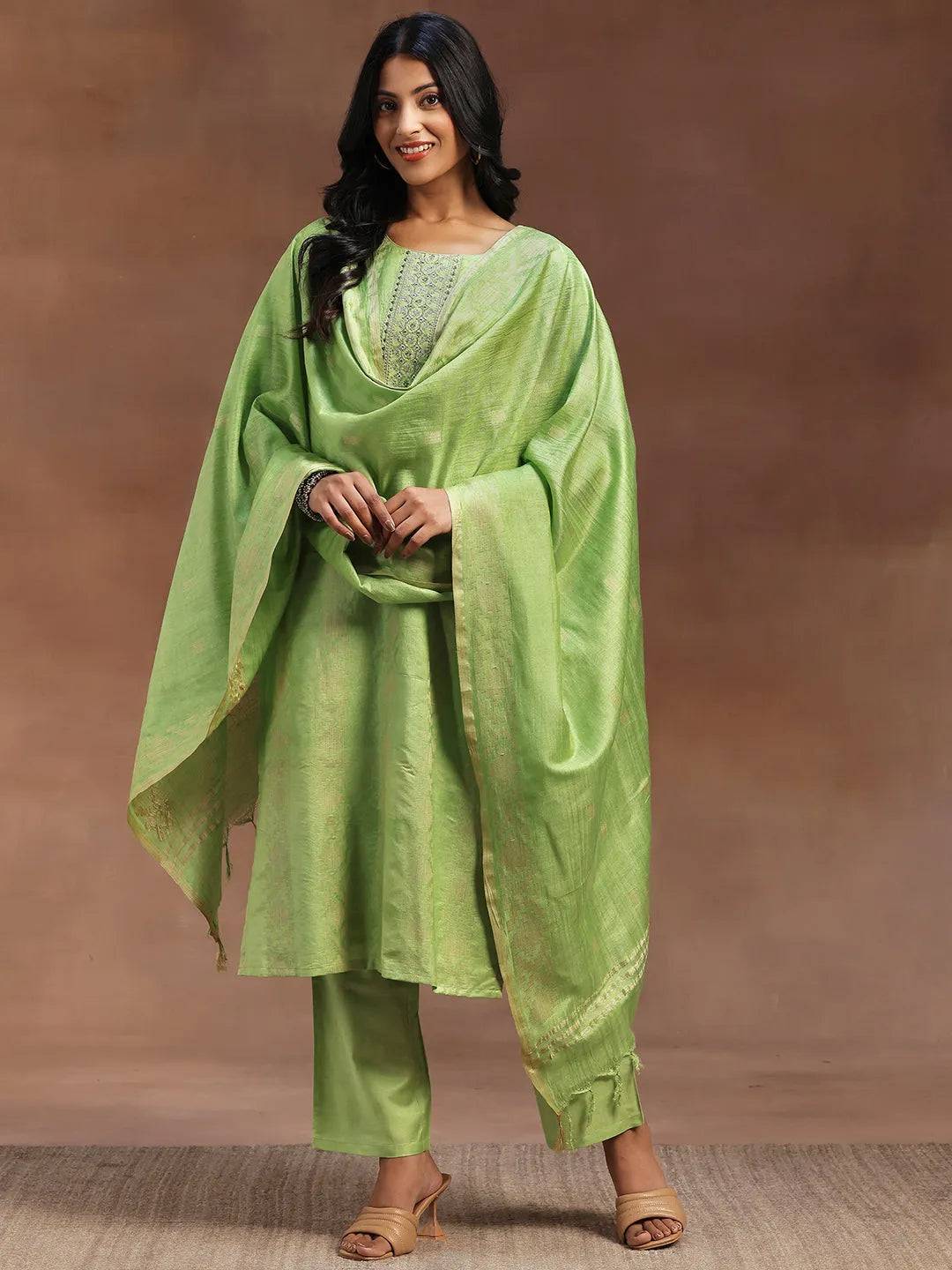 Green Woven Design Chanderi Silk Straig... Buy only at ₹4999