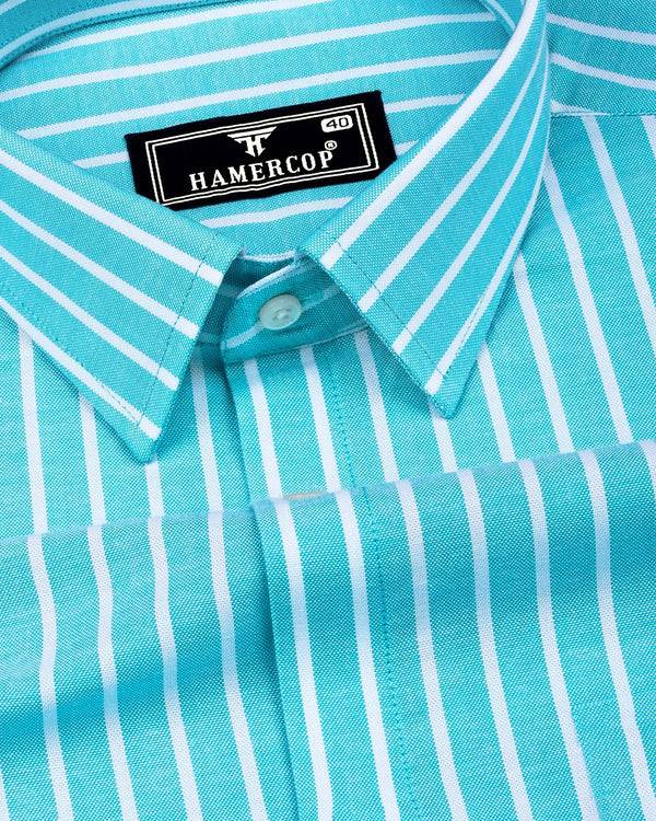 Lapis AquaBlue With White Stripe Oxford Cotton Shirt