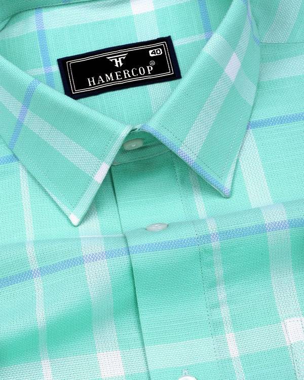 Torcy Aquablue With White Check Dobby Cotton Shirt