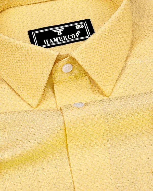 Universe Yellow Dobby Texture Solid Cotton Shirt