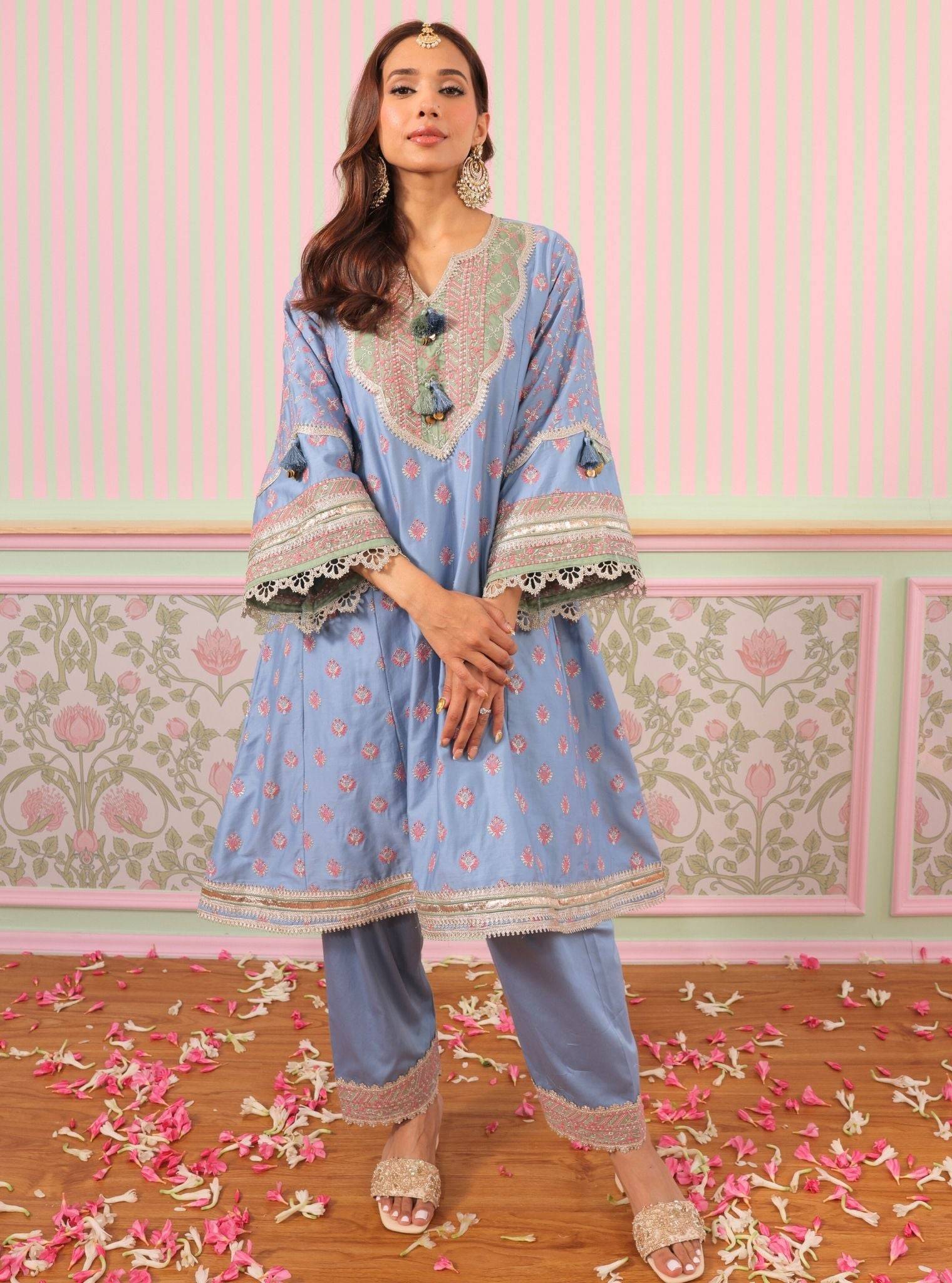 Bandhan Pima Satin Denim Kurta Set