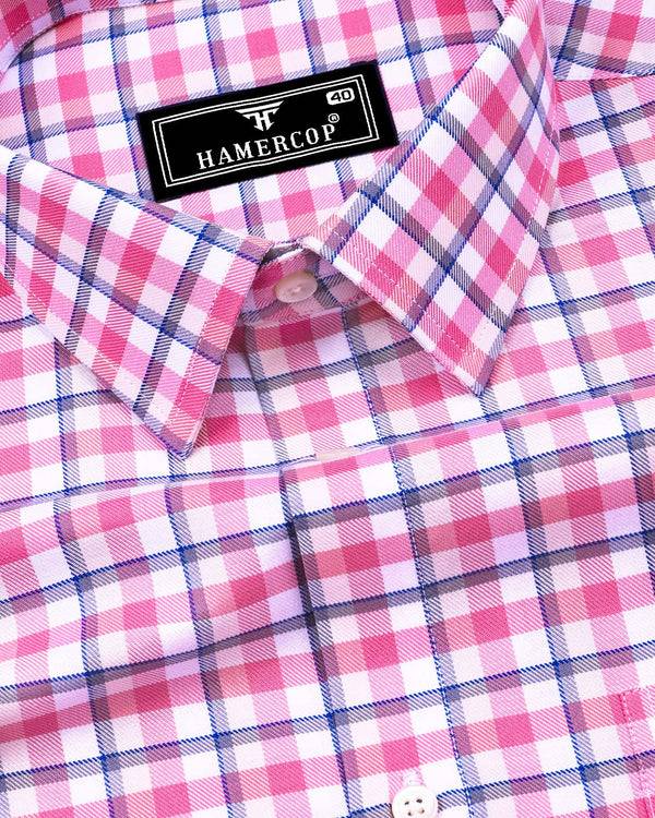 Wigton Pink With White Twill Check Cotton Shirt