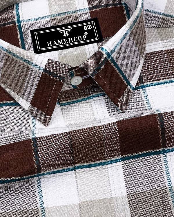 Crollon Brown With White Check Dobby Cotton Shirt