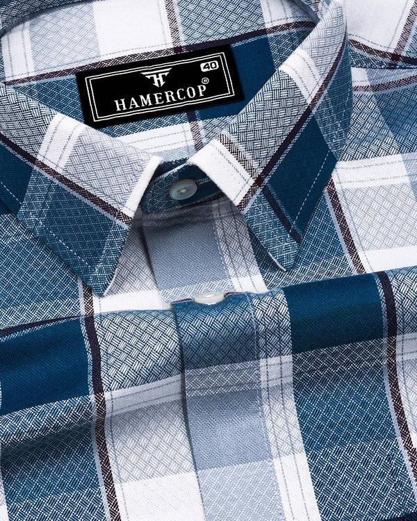 Crollon Blue With White Check Dobby Cotton Shirt